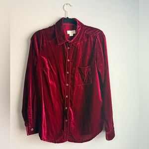 Anthropologie Maeve Velvet Button-Up in Burgundy Red EUC